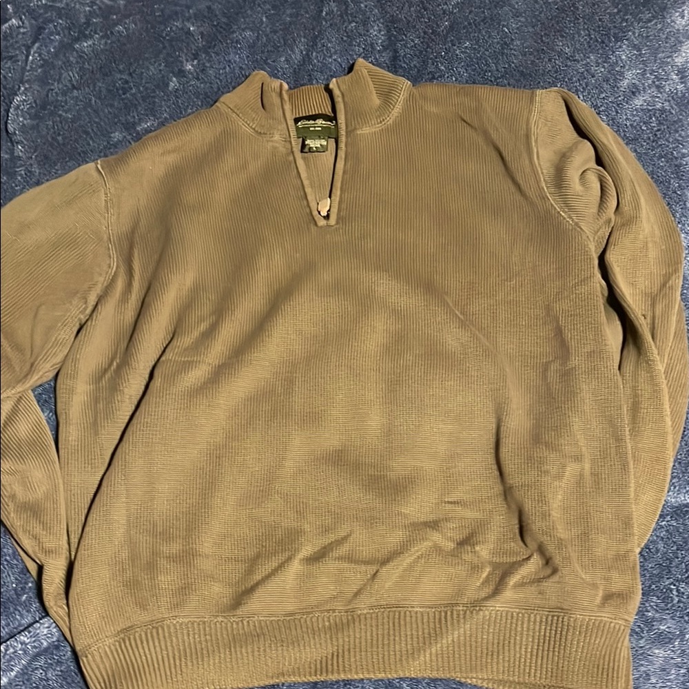 Eddie Bauer Tan Zip Up Sweater Soft Knit Classic